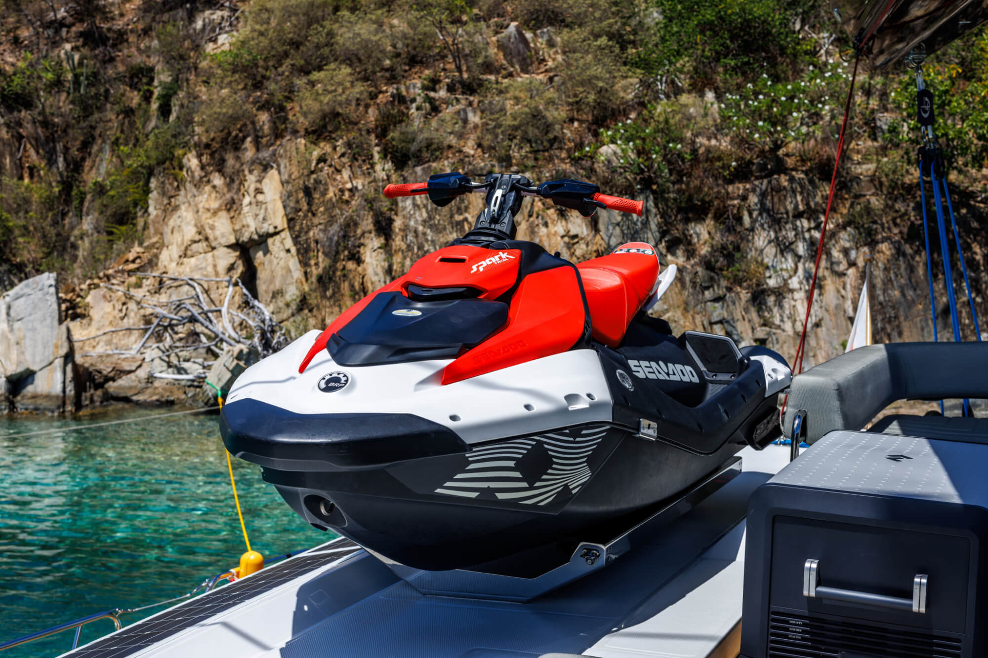 Jet ski on the water with Mymlan catamaran
